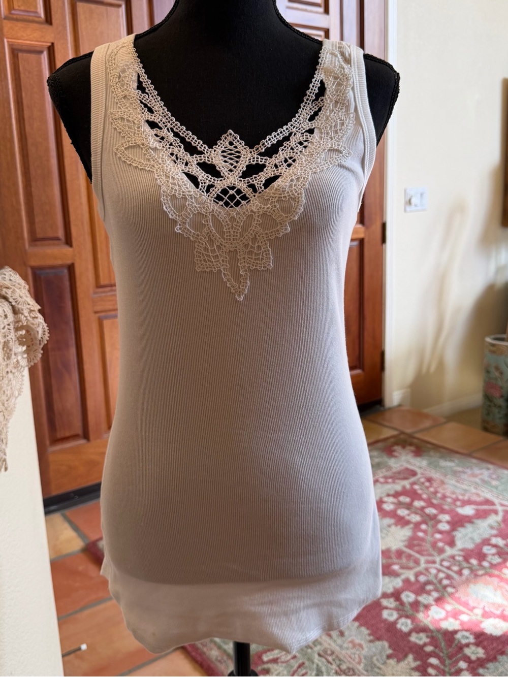 Vintage Karen Kane Camisole Tank Cotton Lace Trim White Size Large